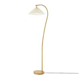 Evangeline 62 in. Wood Toned Standard Floor Lamp with White Pleated Fabric Shade