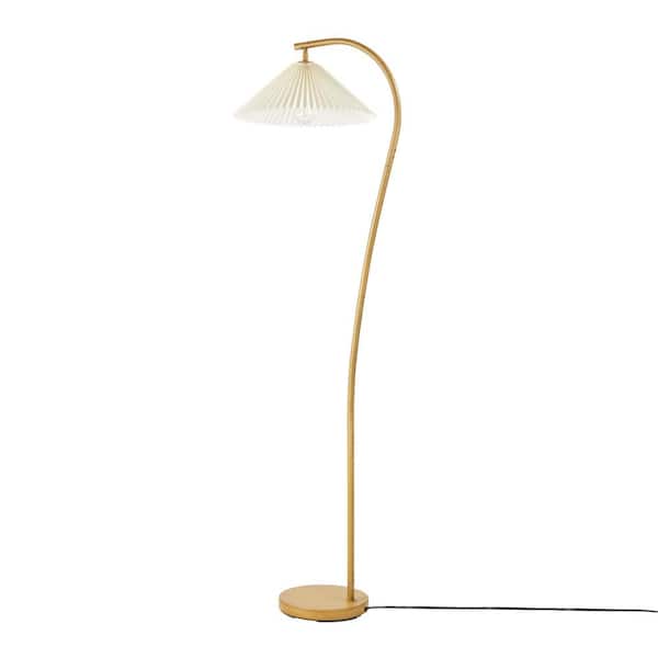 Globe Electric Evangeline 62 in. Wood Toned Standard Floor Lamp with White Pleated Fabric Shade