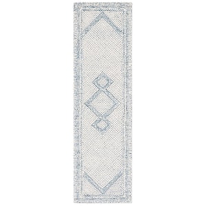 Abstract Ivory/Blue Doormat 2 ft. x 4 ft. Geometric Border Area Rug