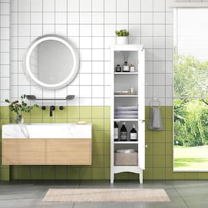 15 in. W x 13 in. D x 63 in. H White Tall Bathroom Linen Cabinet Narrow with 2 Doors & Adjustable Shelf