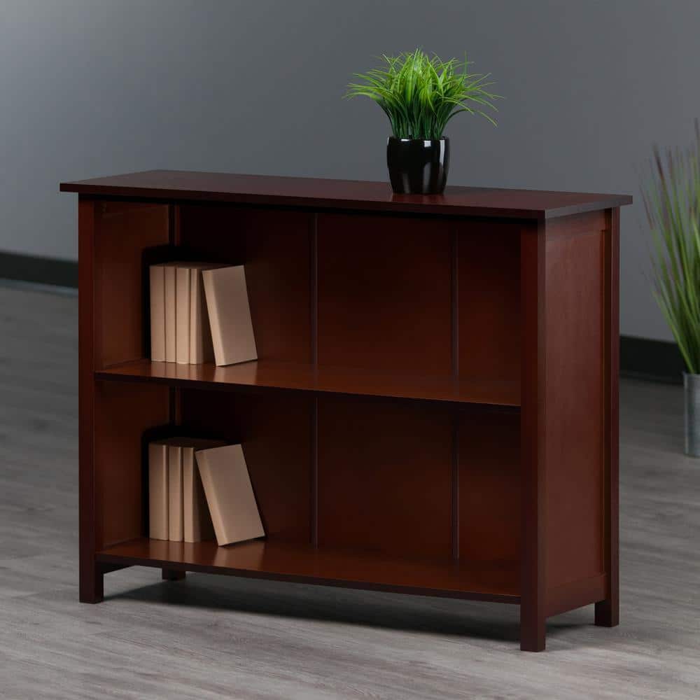 Antique Walnut 3-Tier Long Wooden Storage Shelf
