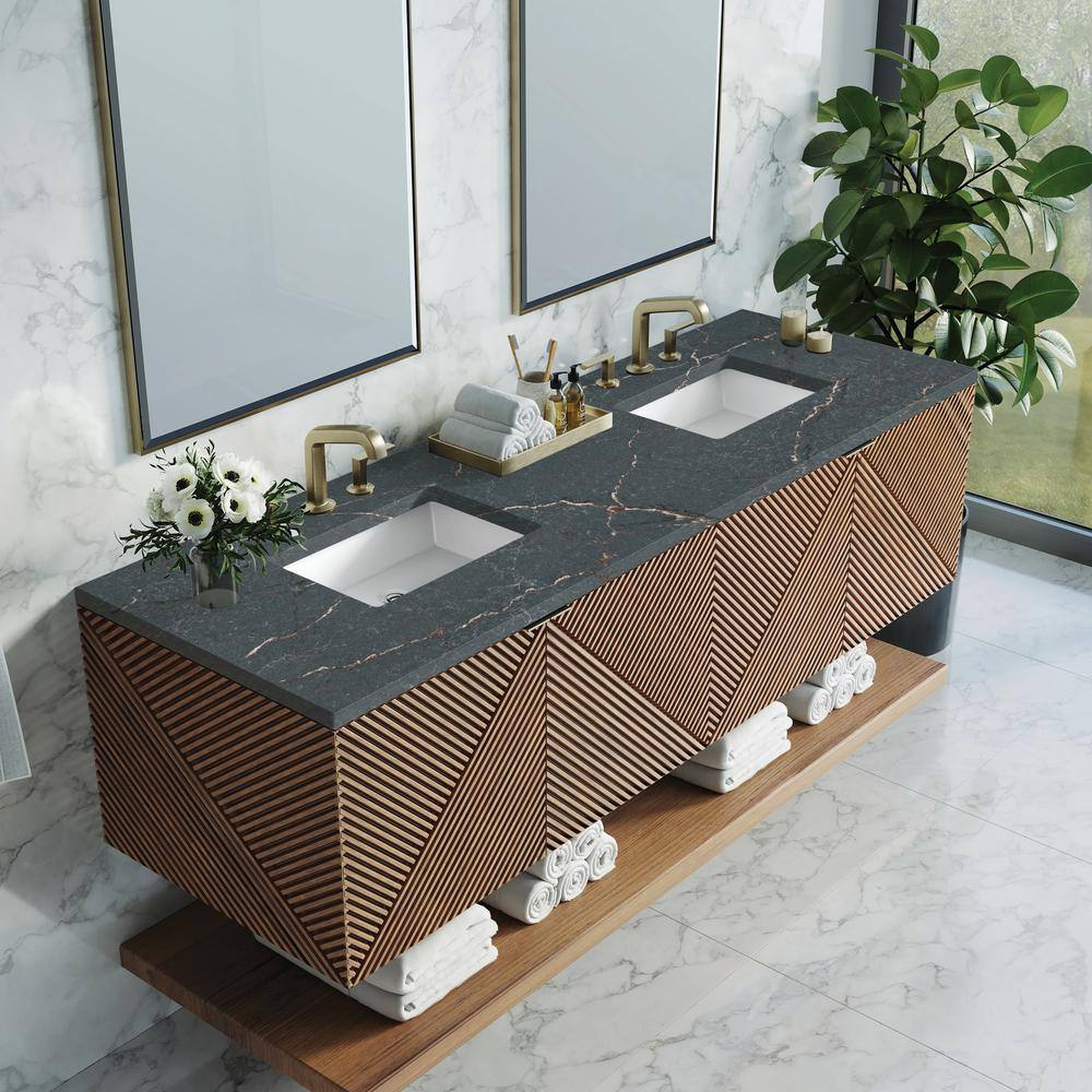 Marcello 72.0 in. W x 23.5 in. D x 37.2 in. H Bathroom Vanity in Chestnut with Parisien Bleu Silestone Quartz Top price history on PriceWatchPro
