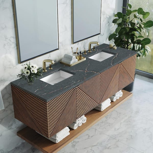 James Martin Vanities Marcello 72.0 in. W x 23.5 in. D x 37.2 in. H Bathroom Vanity in Chestnut with Parisien Bleu Silestone Quartz Top