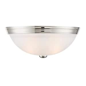 13 in. W x 5 in. H 2-Light Polished Nickel Flush Mount Ceiling Light with Etched Glass Diffuser