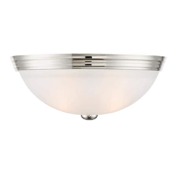 Savoy House 13 in. W x 5 in. H 2-Light Polished Nickel Flush Mount Ceiling Light with Etched Glass Diffuser