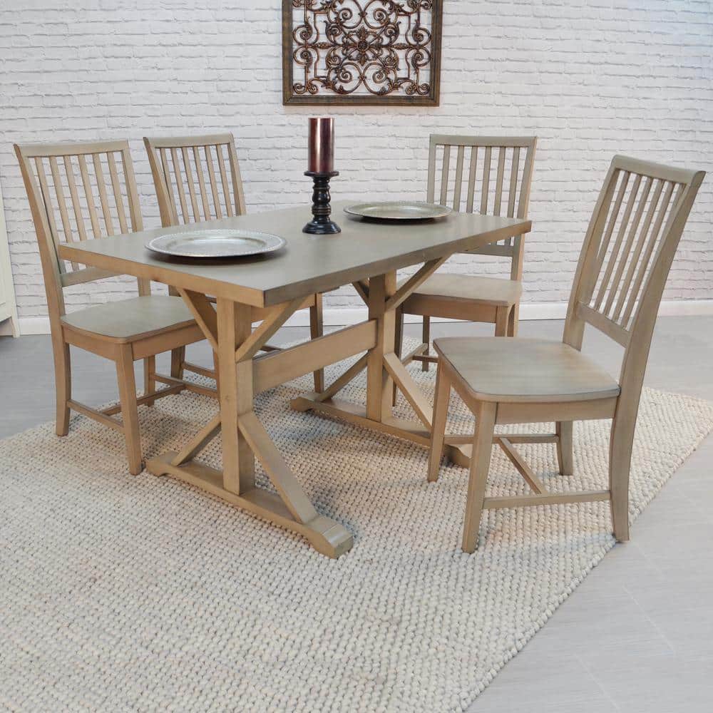 Florence 26.7" Square Weathered Gray Farmhouse Trestle Dining Table
