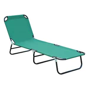 Green Metal Folding Outdoor Chaise Lounge with 5 Position Back Adjustment and Strong Oxford Fabric