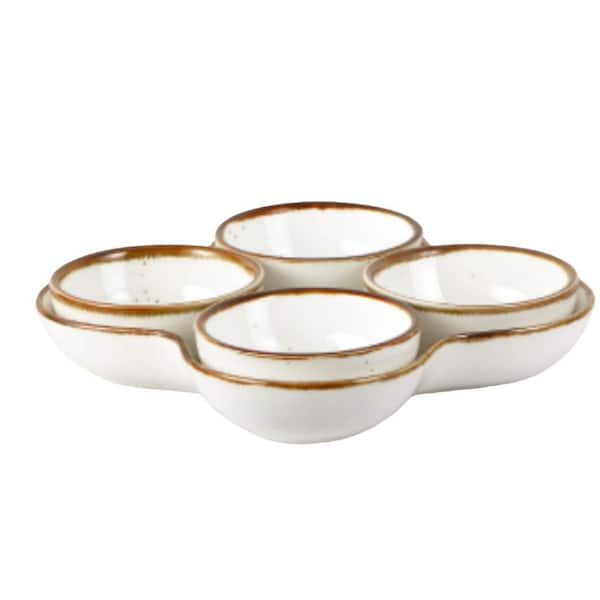 8.4 in. Creamy White Ceramic Chip and Dip Servers with 4 Removable Dishes for Nuts Candy Snacks Veggies