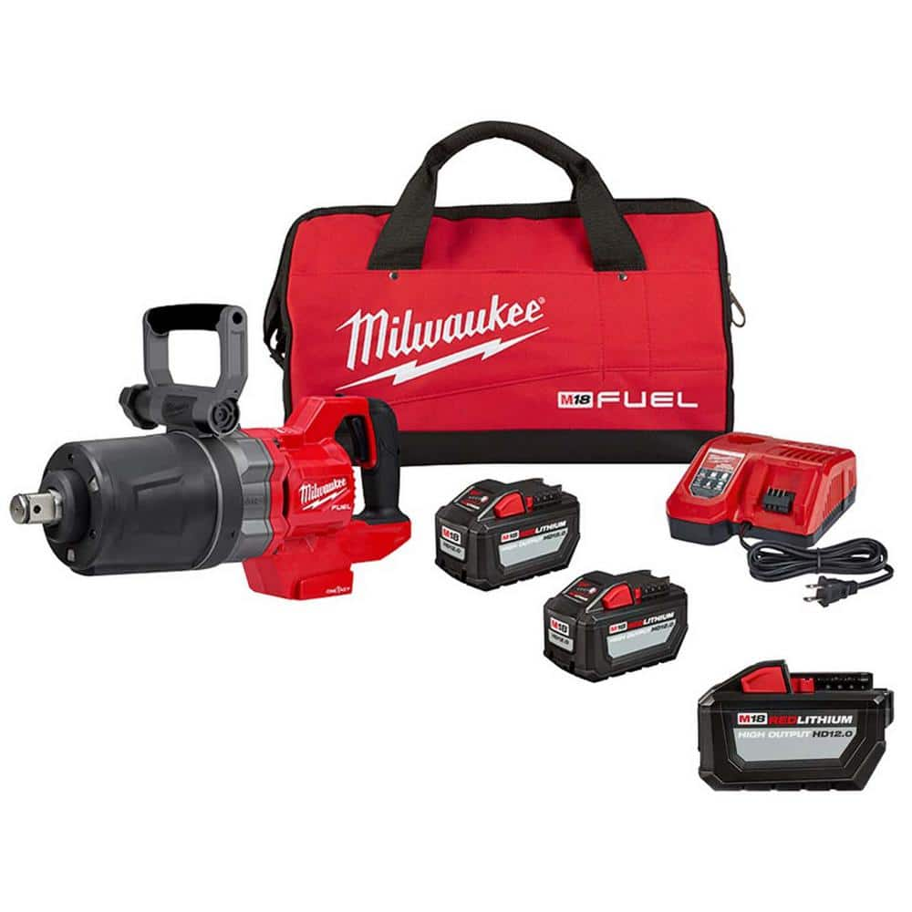 M18 FUEL 18V Lithium-Ion Brushless Cordless 1 in. Impact Wrench with D-Handle Kit with (3) 12.0 Ah Batteries -  Milwaukee