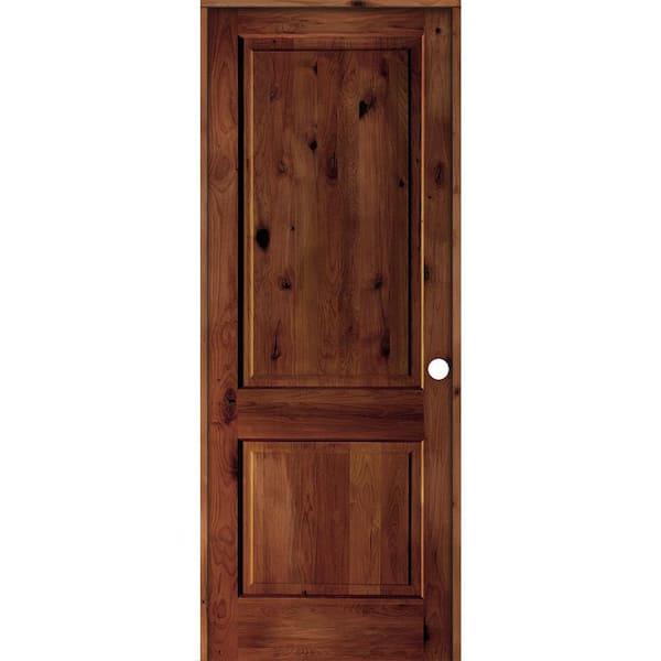 Krosswood Doors 42 in. x 96 in. Rustic Knotty Alder Wood 2-Panel Left-Hand/Inswing Red Chestnut Stain Single Prehung Interior Door