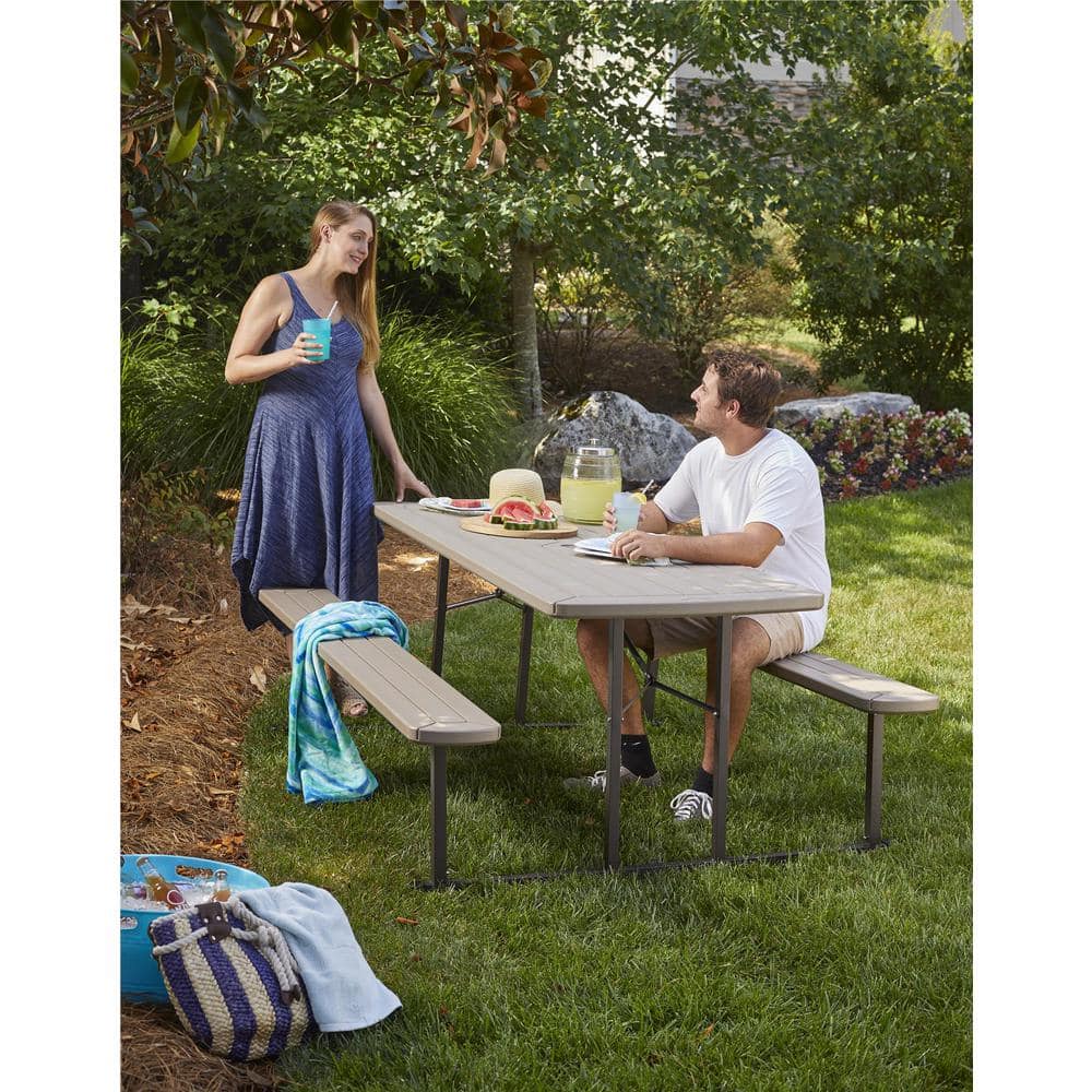 Taupe Polypropylene Folding Picnic Table with Steel Frame