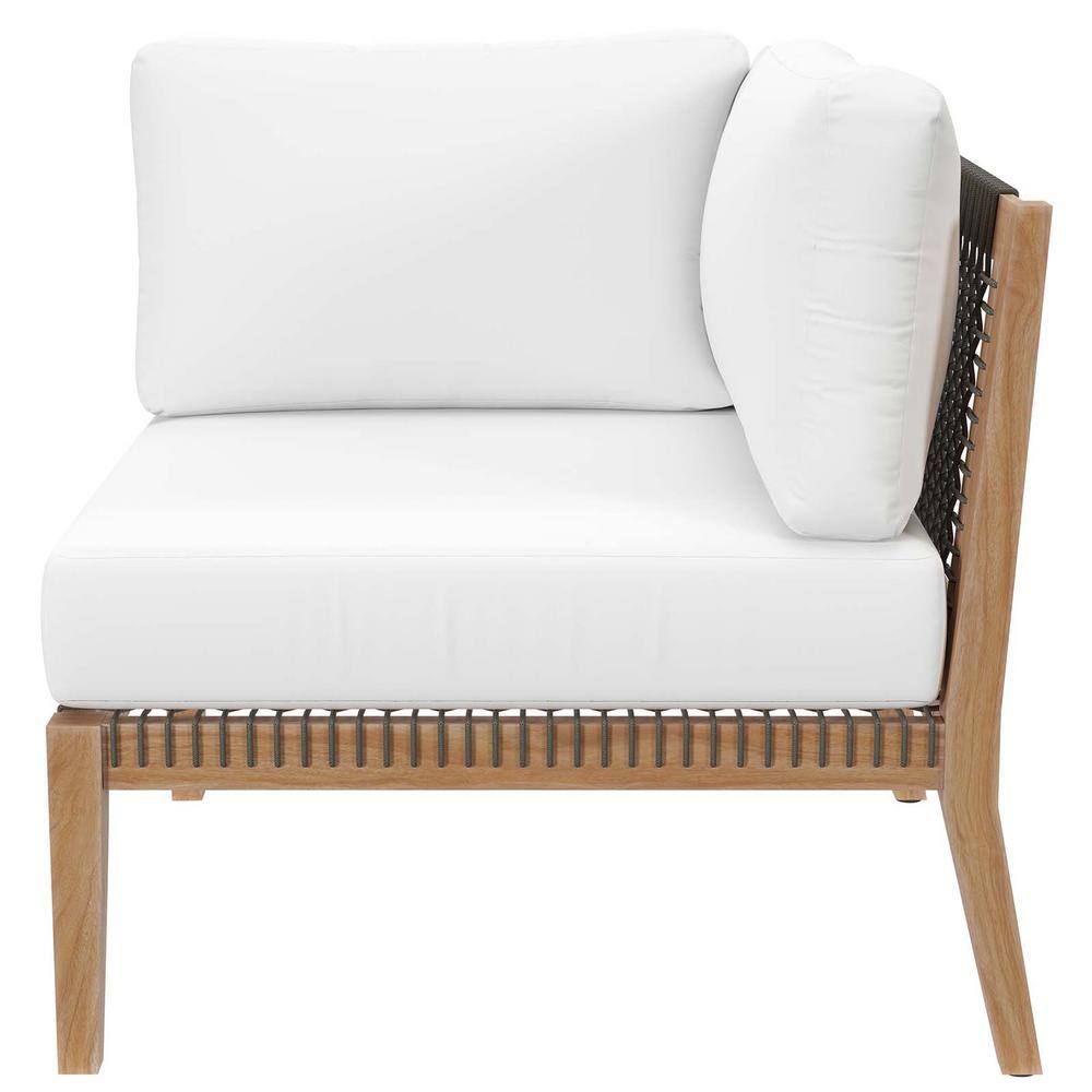 Clearwater Teak Wood Two-Seat Sectional with White Cushions