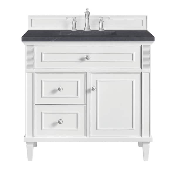 James Martin Vanities Lorelai 36.0 in. W x 23.5 in. D x 34.06 in. H Single Bath Vanity in Bright White with Charcoal Soapstone Quartz Top