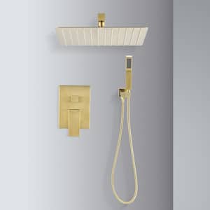 2-Spray Patterns with 2.0 GPM 12 in. Wall Mount Dual Shower Head Hand Shower Faucet in Brushed Gold (Valve Included)