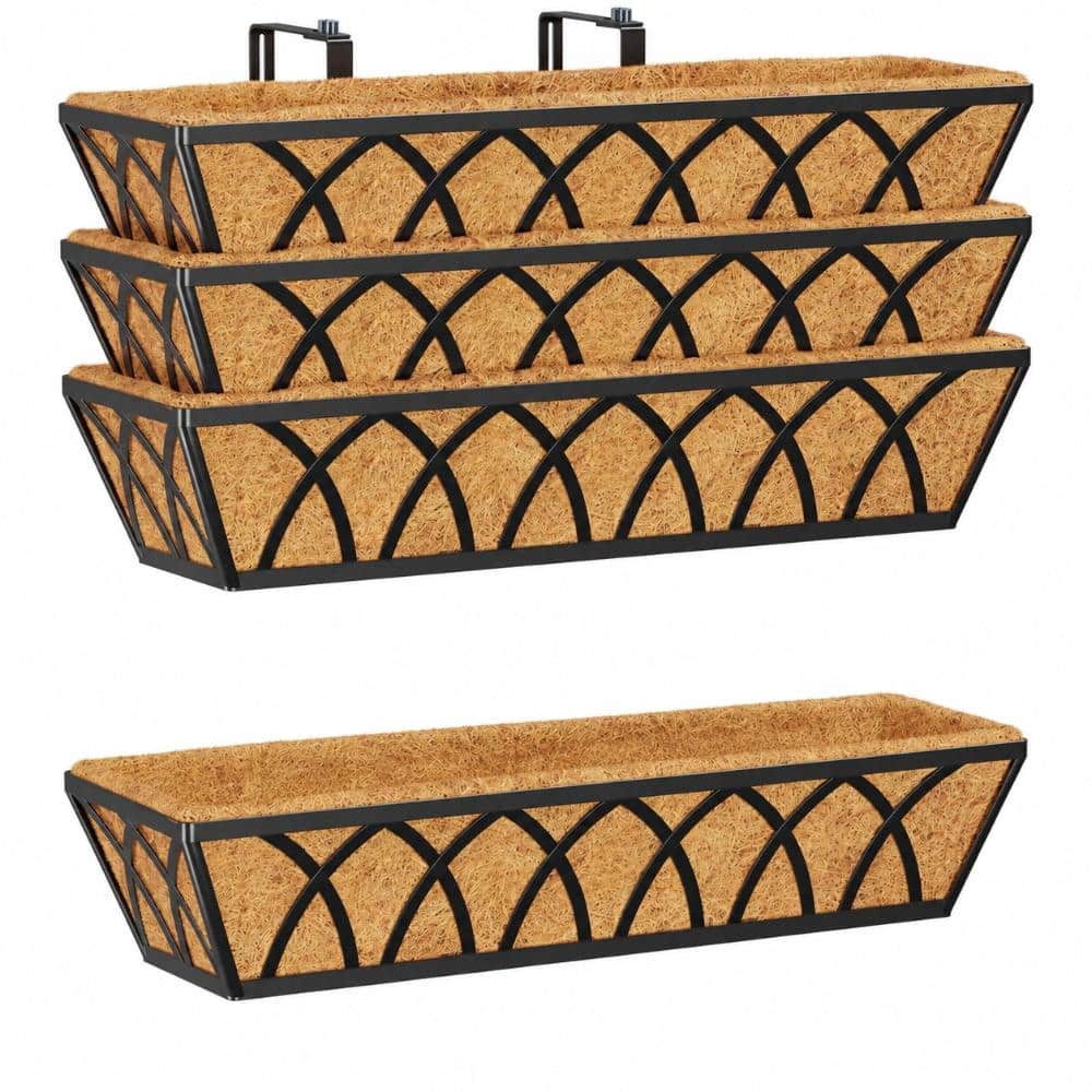 24 in. L x 7 in. W x 4.8 in. H 24 qts. Coco Liner Quatrefoil Black Indoor Outdoor Metal Window Box Planter 4-Pack price history on PriceWatchPro