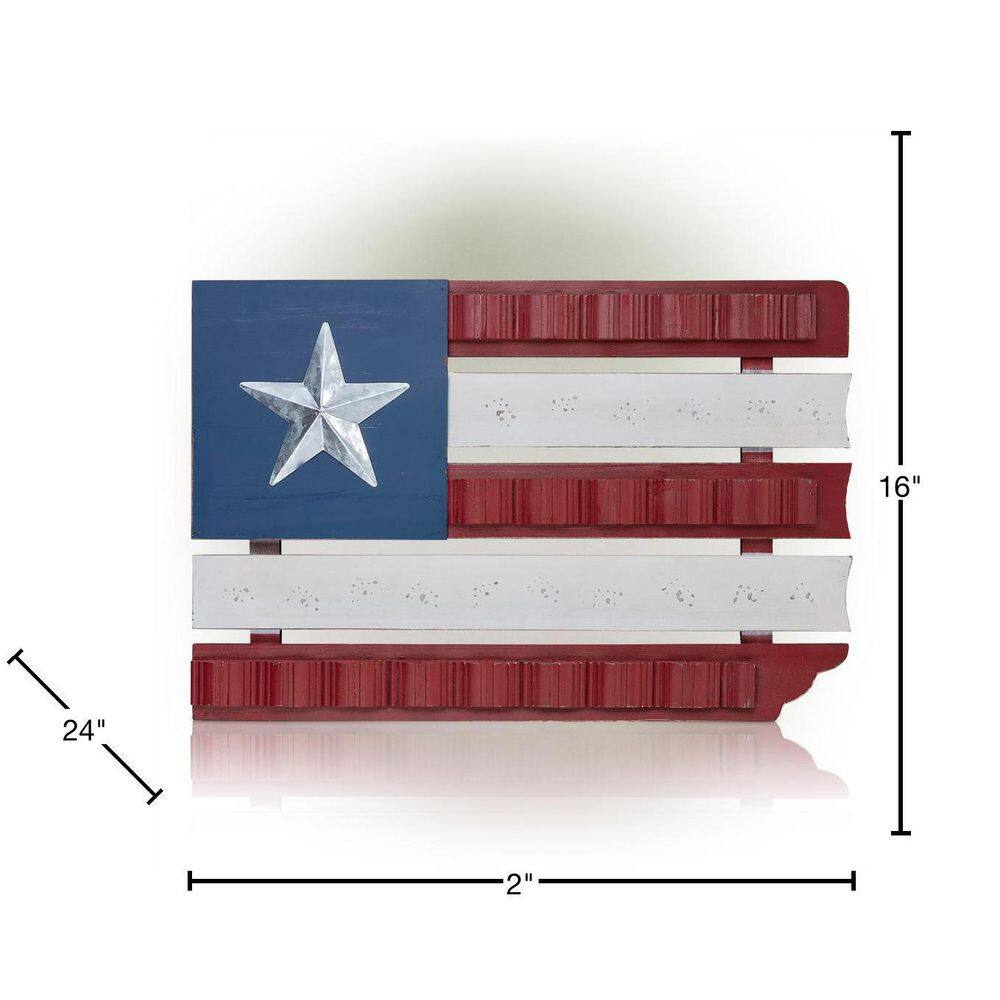 Rustic Red, White, and Blue Wood and Metal Flag Wall Sculpture