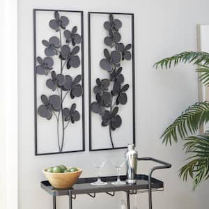 Metal Black Orchid Floral Wall Decor with Black Frame (Set of 2)