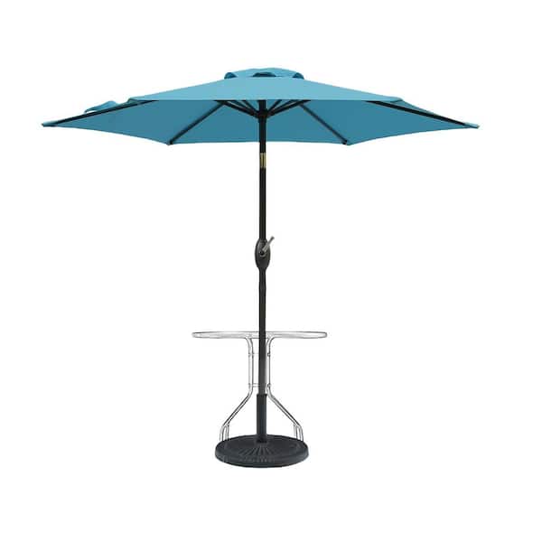 Unbranded 7.5 ft. Aluminum Market Patio Umbrella with Crank and Push Button Tilt in Blue