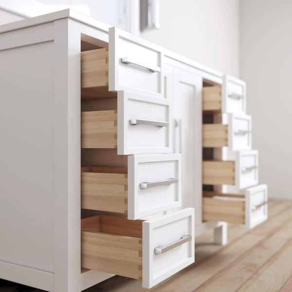 Almeria 48 in. W x 22 in. D x 36 in. H Single White Sink Bath Vanity in White with White Quartz Counter Top and Mirror