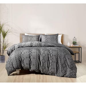 2000 Count Tufted 3 Piece Grey Solid Full/Queen Microfiber Duvet cover