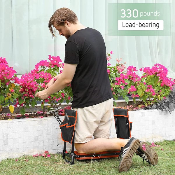 Outdoor Brown Beige Rolling Home Gardening Cart w Foam Cushion Carries Tools 