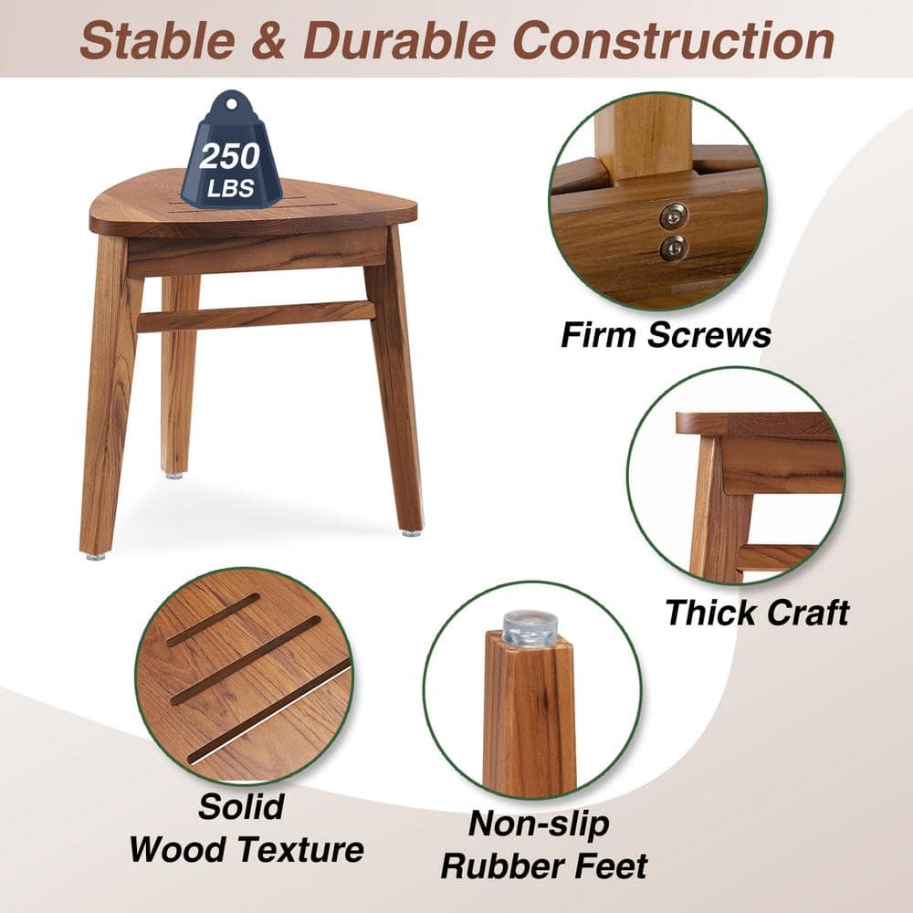 Teak Corner Shower Stool with Storage Shelf