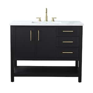 Oliver 42 in. W Bath Vanity in Black Oak with Engineered Stone Top in Arabescato with White Sink