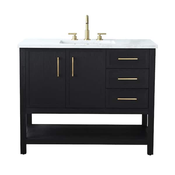 Oliver 42 in. W Bath Vanity in Black Oak with Engineered Stone Top in Arabescato with White Sink