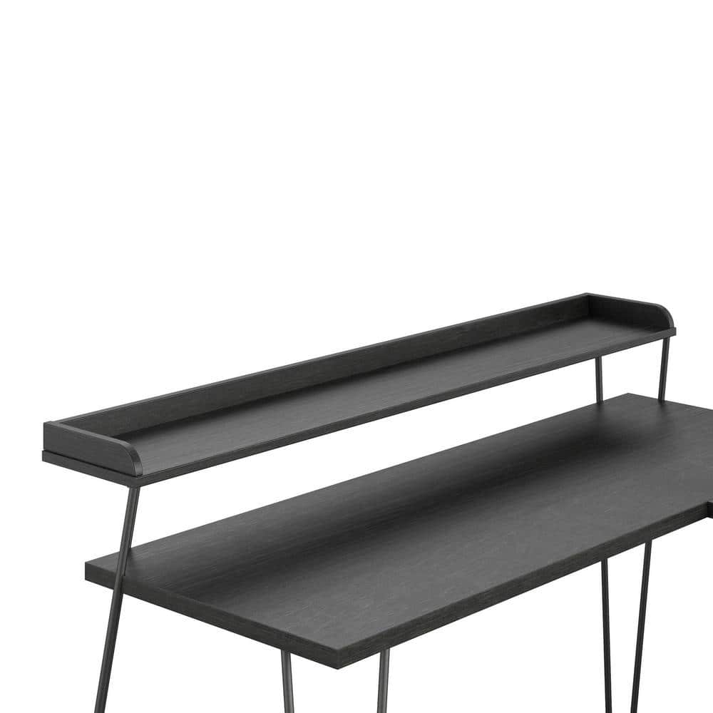 Haven 55'' Black Oak Corner Computer Desk with Metal Frame