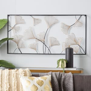 48 in. x  24 in. Metal Gold Floral Wall Decor with Black Frame