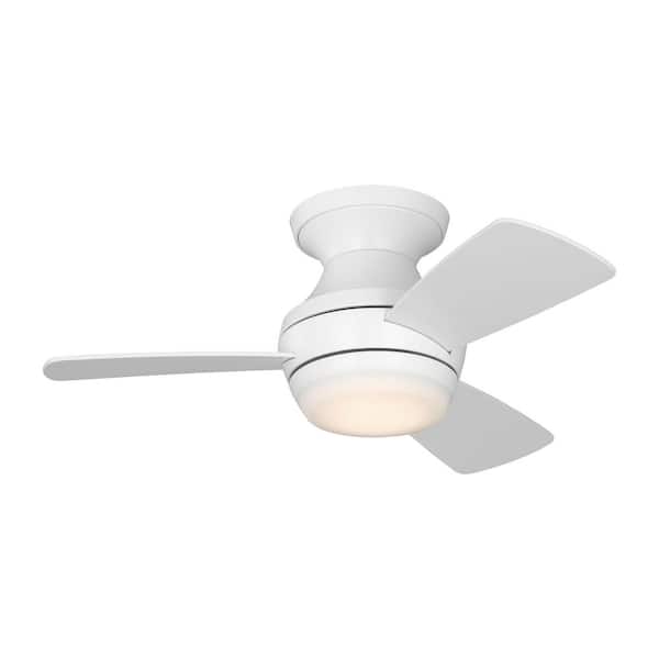 Ikon 32 in. Matte White Hugger Flush Mount Standard Ceiling Fan with Integrated LED Light Kit and Remote