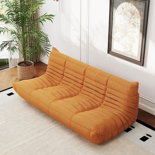 J&E Home 68.9 in. W Armless Modular Velvet 3-Seater Lazy Sectional Sofa in Brown For Apartment And Balcony