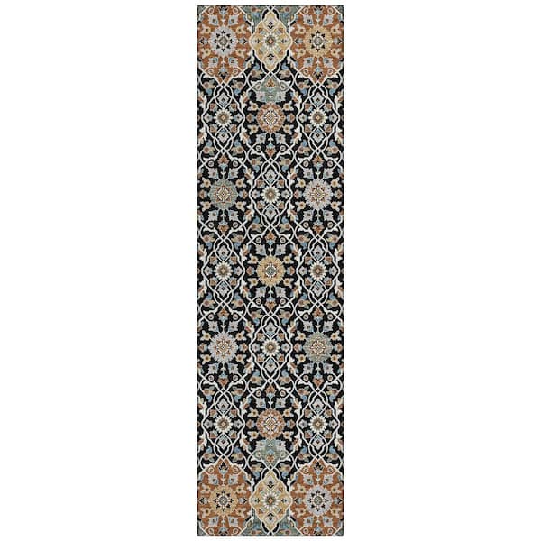 Addison Rugs Chantille Machine Washable Indoor/Outdoor Abstract ACN2199 Black 2 ft. 3 in. x 7 ft. 6 in. Runner Rug