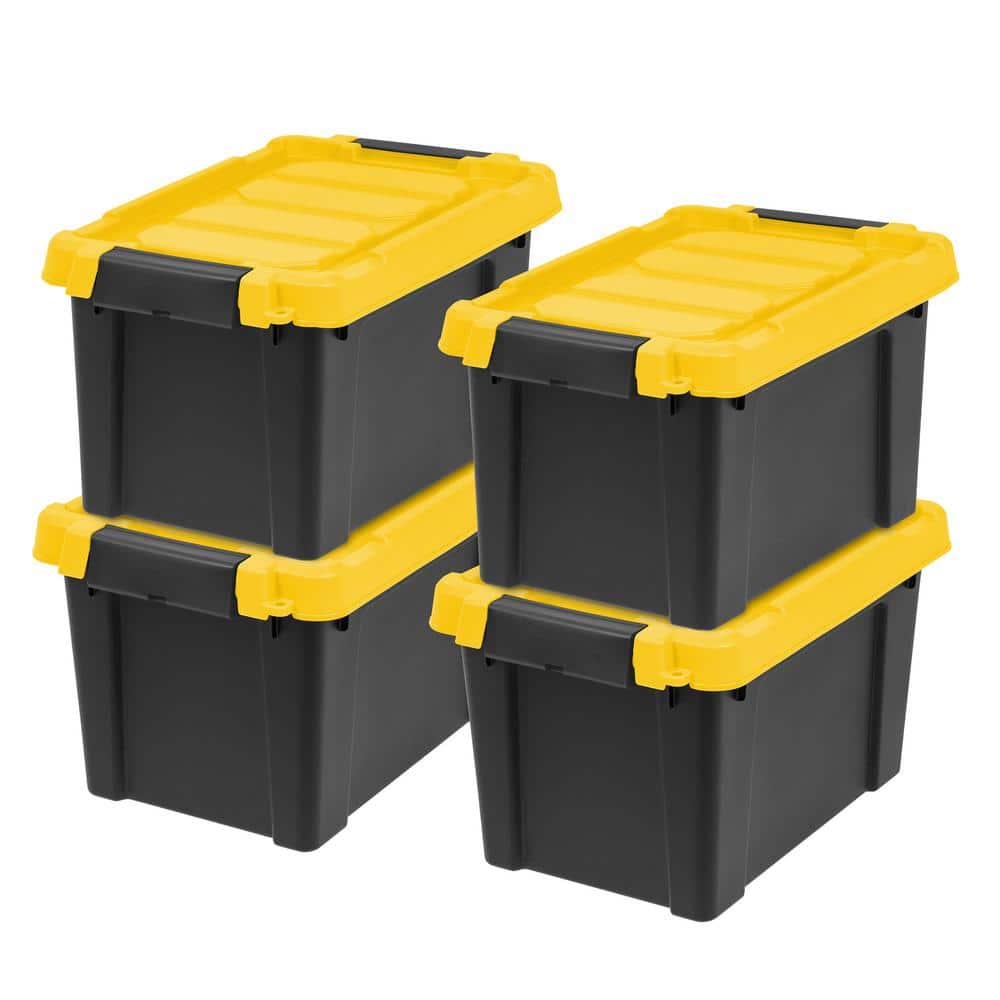 IRIS 5gal 4pk Heavy Duty Plastic Utility Storage Bin For Garage and Basement: Stackable, Lidded, Black
