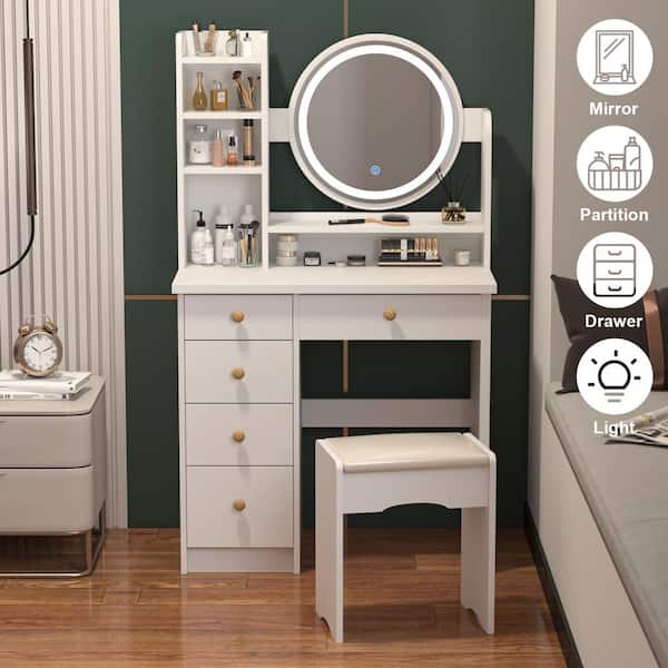 Tiptiper Large Makeup Vanity with Lights, Vanity Table with Charging  Station Vanity Desk with Mirror and 10 LED Light Bulbs, Makeup Table with 5