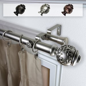 Frond 1 in. Double Curtain Rod 160 in. to 240 in. in Satin Nickel