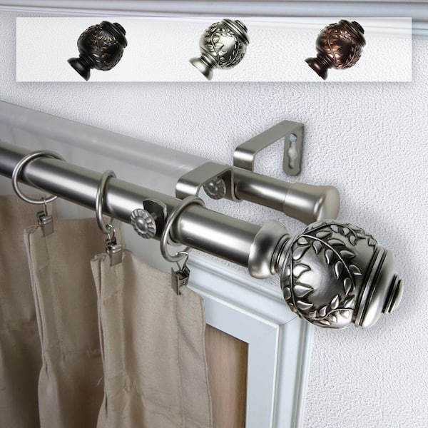 Rod Desyne Frond 1 in. Double Curtain Rod 28 in. to 48 in. in Satin Nickel