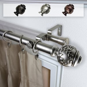 Frond 1 in. Double Curtain Rod 66 in. to 120 in. in Satin Nickel