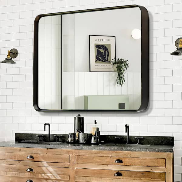 Dovelina 40 in. W x 30 in. H Rectangle Alloy Aluminium Frame Black Modern Wall Mirror