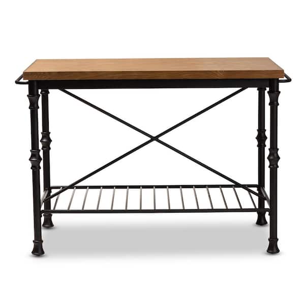 Baxton Studio Perin Dark Oak Brown and Dark Bronze Kitchen Island Table