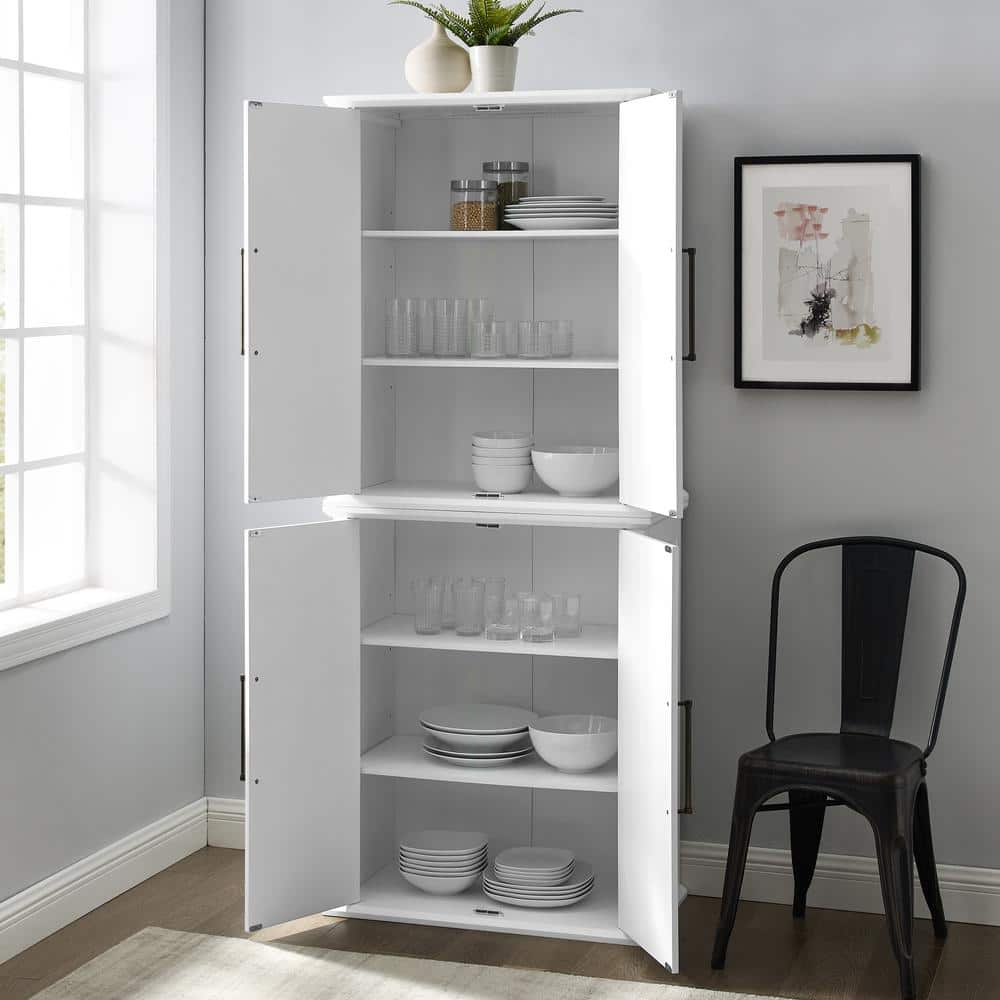 Bartlett Tall White MDF Freestanding Storage Pantry with Adjustable Shelves