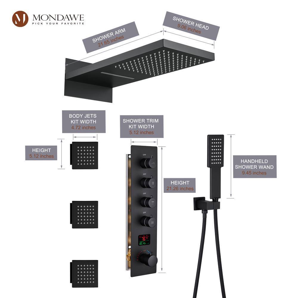 Matte Black 22" Dual Shower System with 3 Body Jets