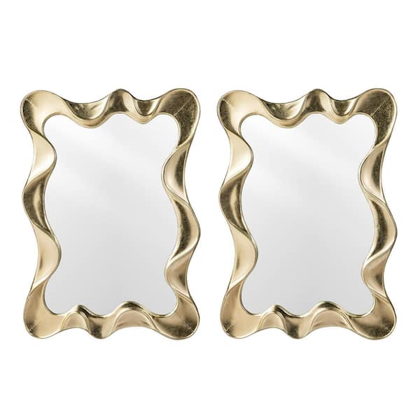 25 in. W x 34.25 in. H Modern Gold Foil Metal Frame Wavy Wall Mirror (Set of 2)