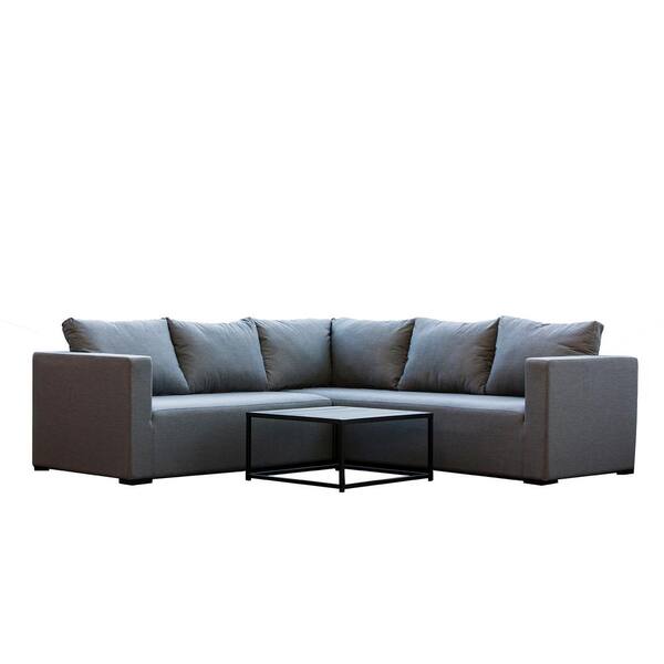 Patio Plus South Beach 3-Piece Aluminum Patio Sectional Seating Set with Grey Cushions