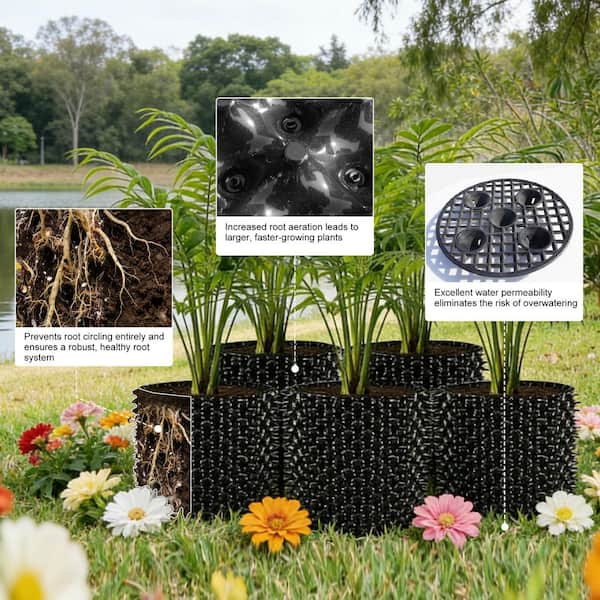 Wellco 6 Pack 5 Gallon Air Pruning Containers-11.81 x 11.81 in. Plastic Nursery Pots for Plants and Gardening