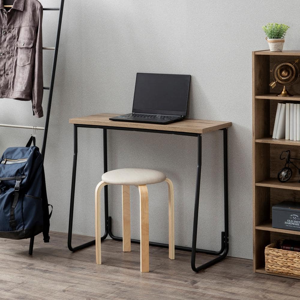 Compact Urban Industrial Black Wood Desk with Filing Cabinet