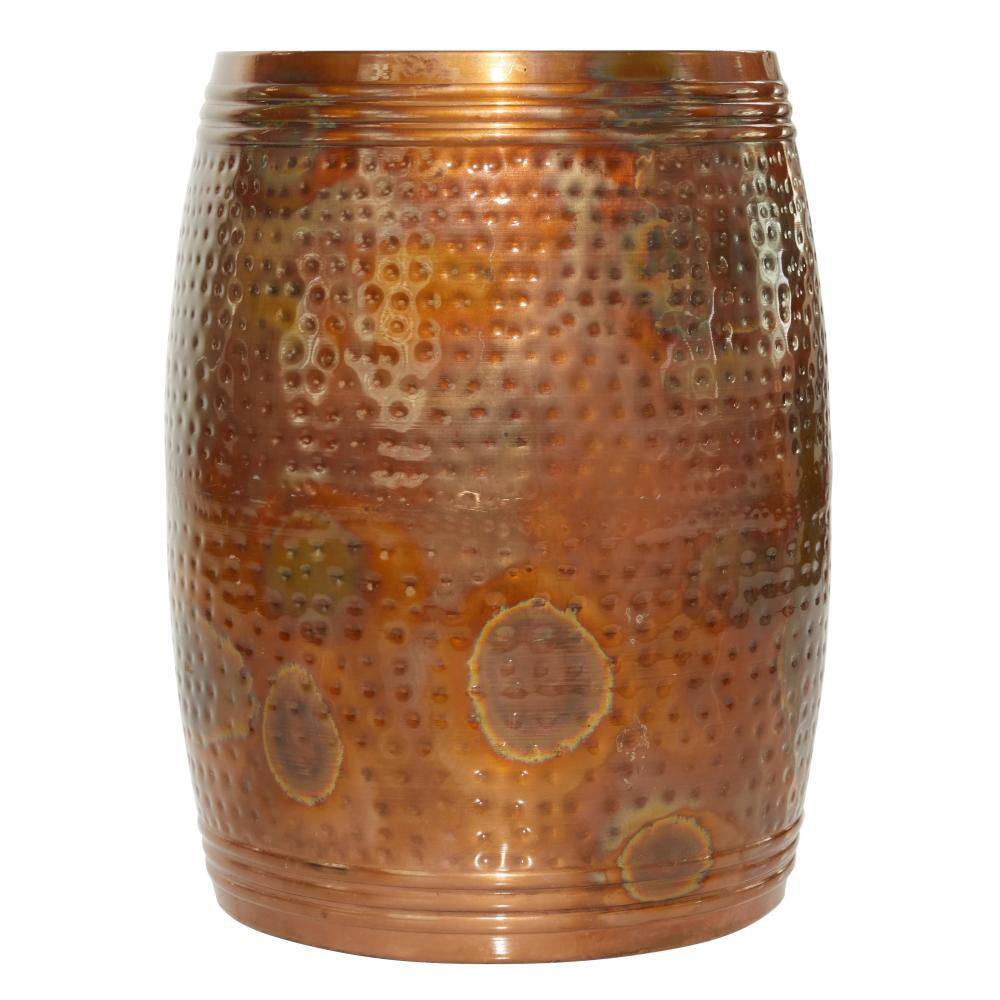 Copper Hammered Metal Drum Shaped Accent Table