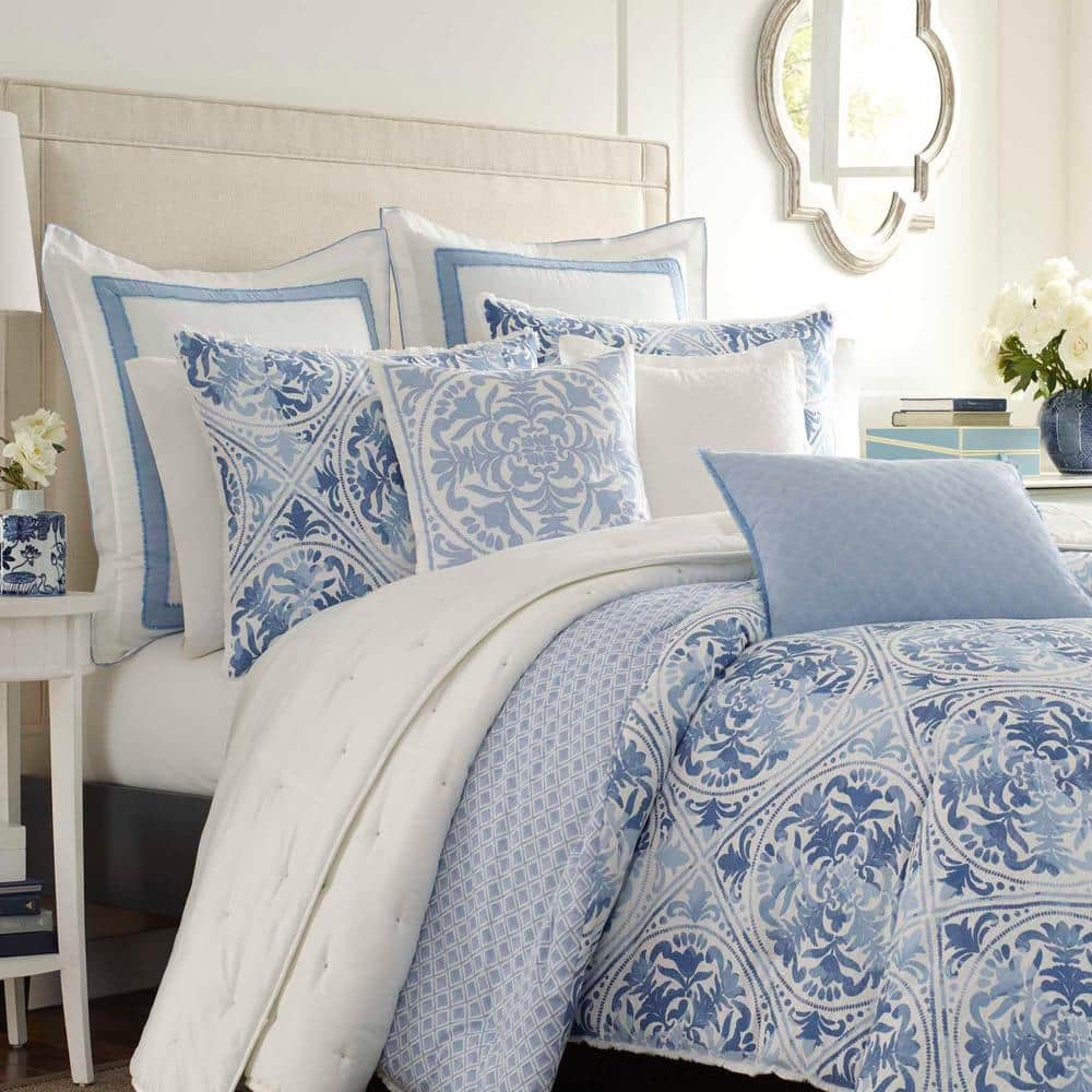 Mila Blue Embroidered Rectangular Throw Pillow 16x20