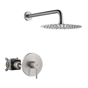 1-Spray Patterns Round 10 in. Single Function Wall Mount Fixed Shower Head in Brushed Nickel