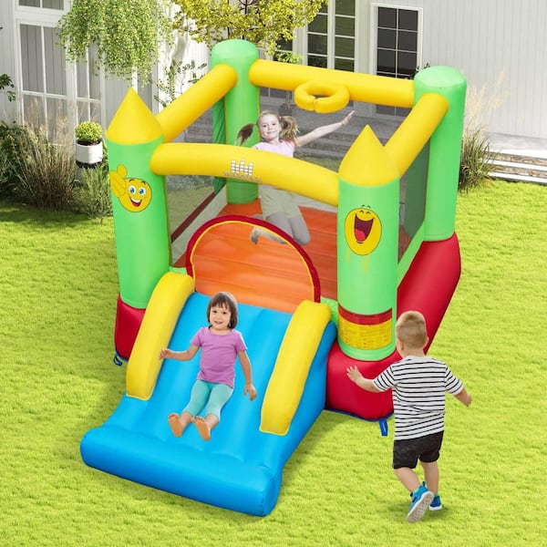 Inflatable Bounce House with 480W Blower Slide Jumping Area and Basketball Hoop